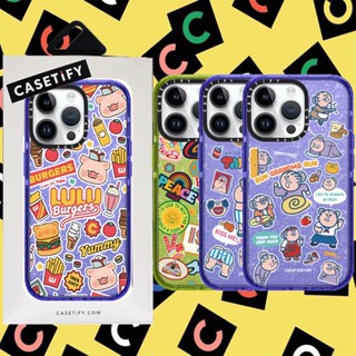 Casetify 【Lulus Burgers Cola Grandma run】เคสโทรศัพท์มือถือ ซิลิโคนนิ่ม TPU ใส กันกระแทก ลายตัวอักษร แต่งกลิตเตอร์ มีลายด้านข้าง สําหรับ iPhone 11 12 13 14 Pro Max