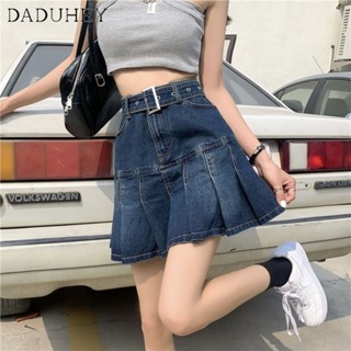 DaDuHey🎈 Women Summer 2023 New Pleated Denim Skirt Anti-Exposure Hot Girl Summer Skirt Plus Size A- line Skirt