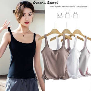 【 Queens Secret 】เสื้อยืดแขนกุด ผ้าฝ้าย สไตล์วินเทจ สีขาว ดํา สําหรับผู้หญิง