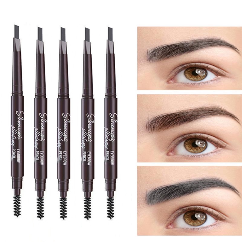 ดินสอเขียนคิ้ว กันน้ำ ดินสอเขียนคิ้วแบบหมุน 2 in 1 มีแปรงปัดคิ้วในตัว มี 5 สีให้เลือก【การจัดส่งในประเทศไทย】