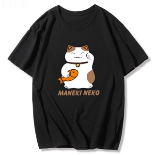 POPULAR QZเสื้อคู่รัก Lucky Cat Yakuza เสื้อยืดน่ารักฮาราจูกุเสื้อยืดขนาดใหญ่ญี่ปุ่น Kawaii Tshirt Streetwear เสื้อยืด 2