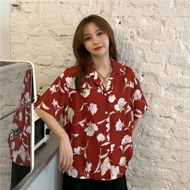 เสื้อเชิ้ตฮาวายแขนสั้นลายดอกวินเทจ สำหรับผู้หญิง thumbnail 5