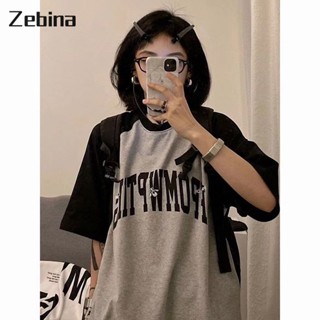 Zebina Colorblocking แขนสั้น raglan ไหล่พิมพ์เสื้อยืดแขนสั้นหลวมสำหรับผู้หญิง