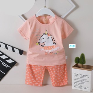 SNNG-019 ชุดเด็กผู้หญิงแขนสั้น สีส้มลายม้าSize-160 (9-10Y)