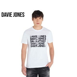 #ถูกสุด DAVIE JONES เสื้อยืดพิมพ์ลาย สีขาว Graphic Print T-Shirt in white LG0028WH