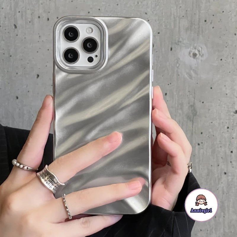 แผ่นเงินพรีเมี่ยมง่าย เคสโทรศัพท์สําหรับIPhone 11 17 16 15 14 Pro Max Air 16plus 12 13 Pro Max X XR 7/8 PlusกันกระแทกSoft TPUปกหลัง