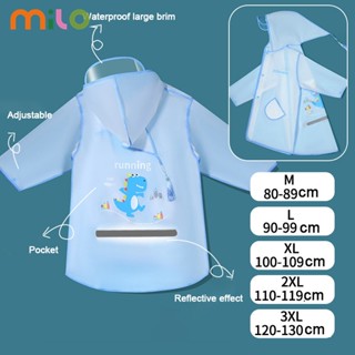 MILO เสื้อกันฝนเด็กผู้หญิงเด็กผู้ชายเด็กอนุบาลนักเรียนประถมการ์ตูนกันน้ำหนาเสื้อปอนโชป้องกันใบหน้าเสื้อกันฝนทั้งตัว