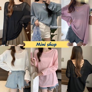 Mini shop🌸พร้อมส่ง🌸 (1A30) เสื้อไหมพรมยาว แขนยาว เว้าด้านหลัง เซ็กซี่ ผ้าซีทรู  -C