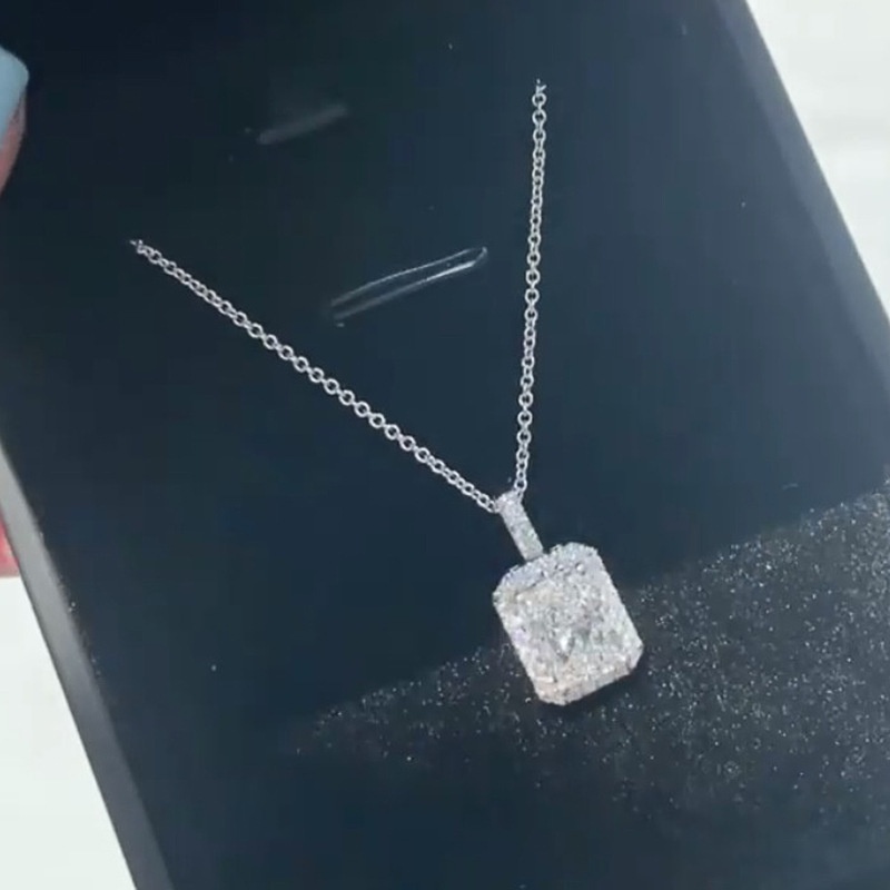 สร้อยคอโซ่ ประดับเพทาย ทรงสี่เหลี่ยม หรูหรา สําหรับผู้หญิง ราคา ถูกที่สุด ดีลบีเคเค แกลเลอรีภาพที่ 3