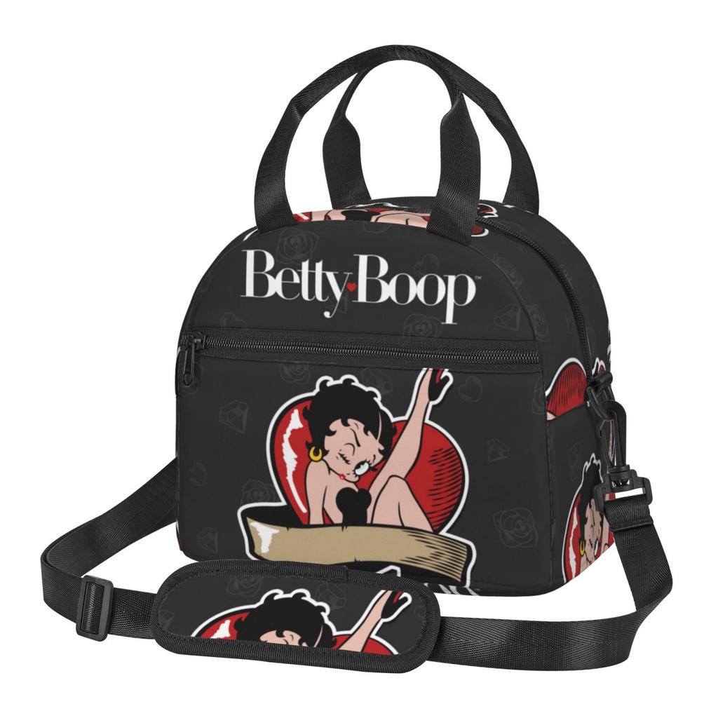 Betty Boop กระเป๋าใส่กล่องอาหารกลางวัน มีฉนวนกันความร้อน ความจุขนาดใหญ่ ใช้ซ้ําได้