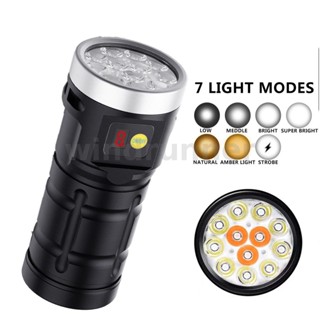 X12 ไฟฉาย LED 7 โหมด พร้อม UV สีเหลือง 10000lm 10400mAh สําหรับตั้งแคมป์กลางแจ้ง