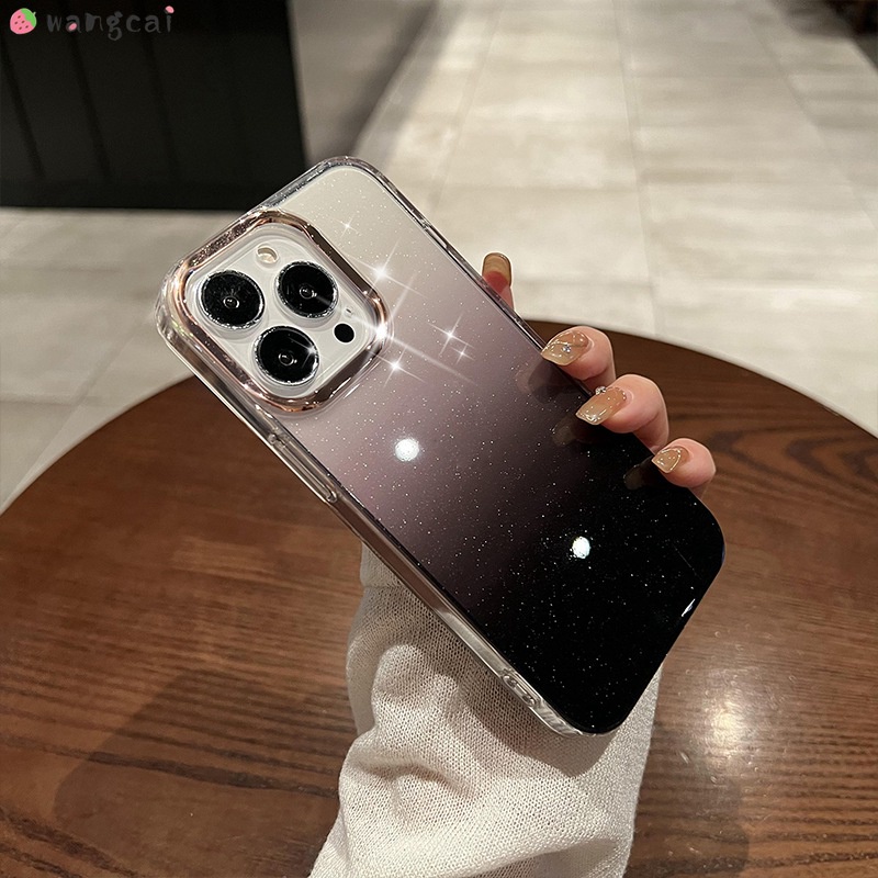 เคสโทรศัพท์มือถือ แบบใส แต่งกลิตเตอร์ ไล่โทนสี หรูหรา สําหรับ iPhone 14 Plus 13 12 Mini Pro Max