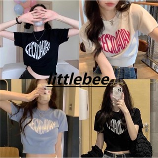 littlebee #66050 เสื้อยืดแขนสั้นไหมพรม คอกลม ลายพิมพ์ทรงหัวใจน่ารัก