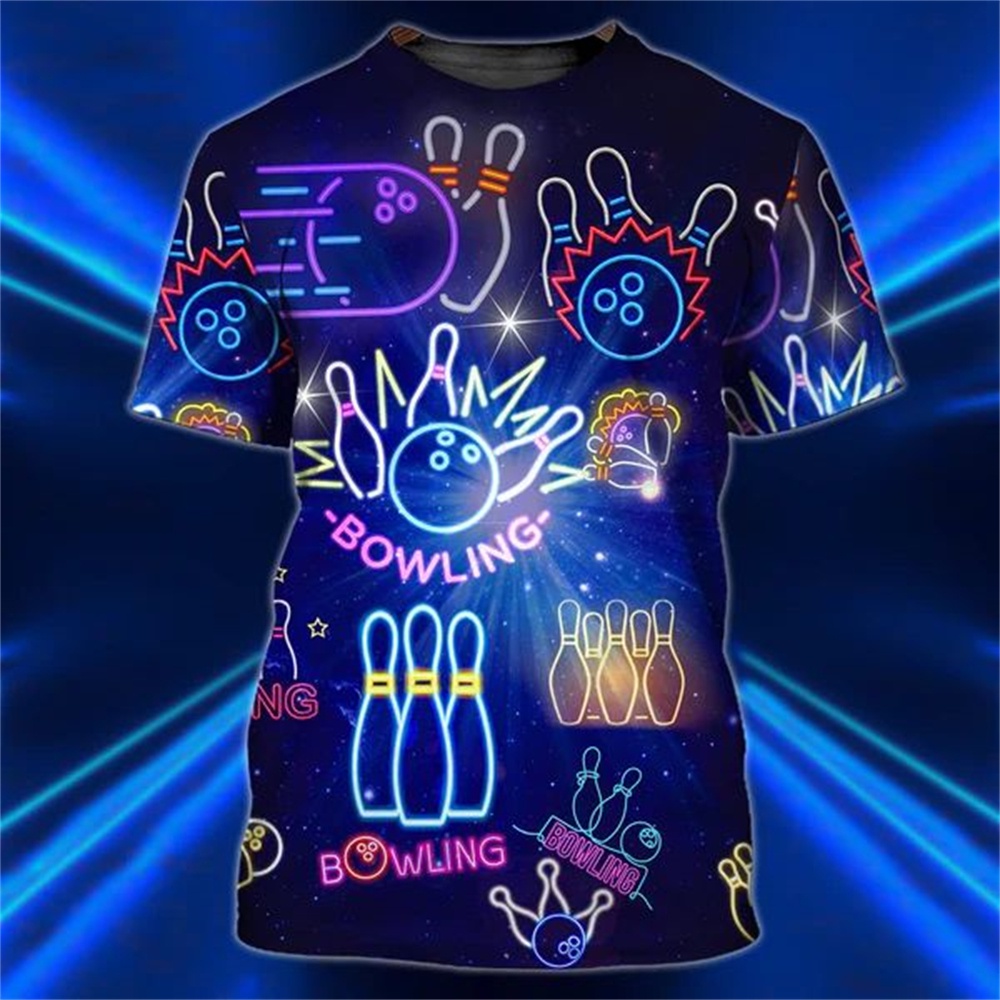 เสื้อยืดลําลอง แขนสั้น คอกลม พิมพ์ลายโบว์ลิ่ง 3 มิติ ระบายอากาศได้ดี สีสันสดใส แฟชั่นฤดูร้อน สําหรับผู้ชาย