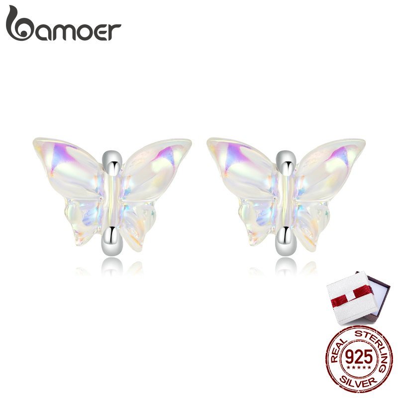 Bamoer ต่างหูเงิน S925 ประดับโบว์ หลากสี เครื่องประดับ สําหรับผู้หญิง