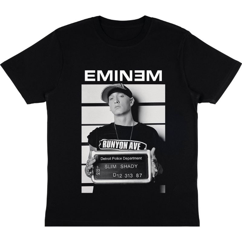 📦พร้อมส่ง T-shirt     EMINEM "MUGSHOT"  T-SHIRT RAPPER EMINEM SLIM SHADY  RAP TEE HITAM EMINEM   PRI