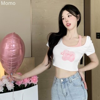 MOMO~สไตล์เกาหลีเซ็กซี่เก๋ไก๋แขนสั้นเสื้อยืดสาวฮอตสั้นพิเศษด้านบนขนาดเล็ก MX187