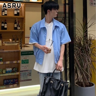 ASRV ผู้ชายแขนสั้นง่ายปลูกอารมณ์แนวโน้มเยาวชนยอดนิยมคอสี่เหลี่ยมวรรณกรรมขี้เกียจเสื้อใหม่