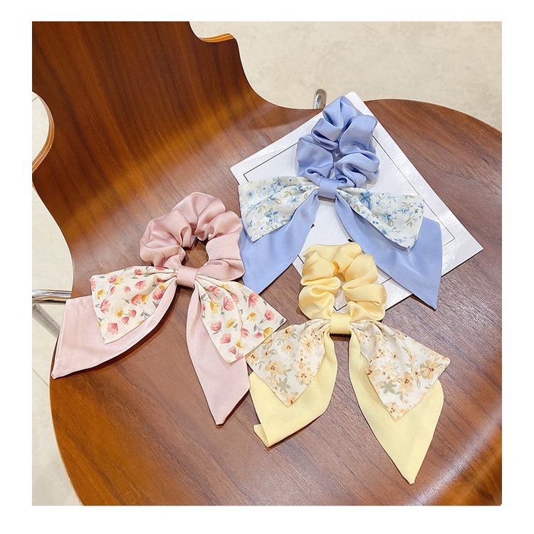 ยางรัดผม ริบบิ้นโบว์ ผูกผมหางม้า หัวบอล ขนาดเล็ก ลายดอกไม้ สไตล์ฝรั่งเศส