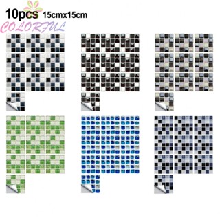 【COLORFUL】Tile Stickers 10pc Decoration Living Rooms Mosaic Stick PVC Self-adhesive