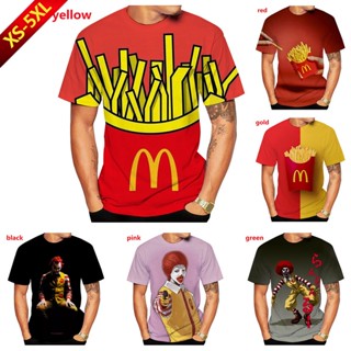 ใหม่ เสื้อยืดแขนสั้นลําลอง พิมพ์ลาย McDonalds Clown Fries 3 มิติ แฟชั่นฤดูร้อน สําหรับผู้ชาย และผู้หญิง