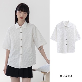 MANSA White Jacquard Shirt เสื้อลายดอก ผ้าแจ๊กการ์ดลายดอก เสื้อเชิ้ตสีพื้น