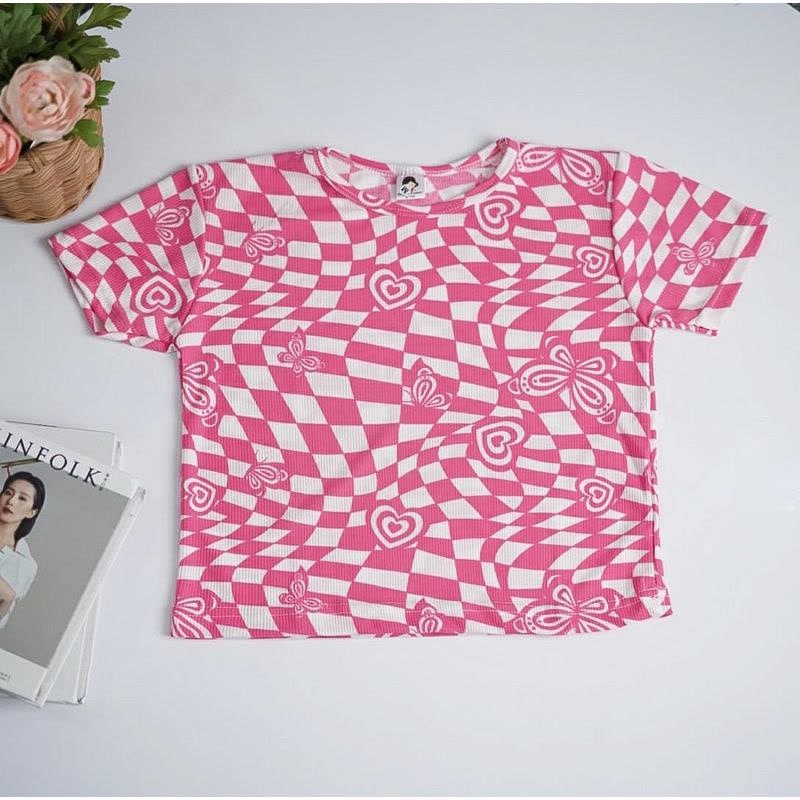 Tq88indonesia เสื้อยืดแขนสั้นผู้หญิงล่าสุด / ENERGYPINK RIBBED TOP / เสื้อผ้าผู้หญิงลําลอง /