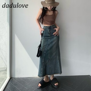 DaDulove💕 New Korean Version of Ins Retro Washed Denim Skirt High Waist Loose A- line Skirt Large Size Bag Hip Skirt