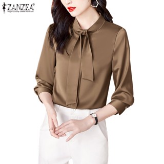 Zanzea เสื้อเบลาส์ลําลอง คอกลม แขนพัฟ สีพื้น สไตล์เกาหลี สําหรับผู้หญิง