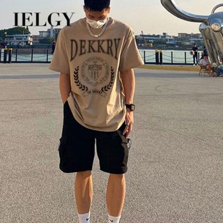 IELGY เสื้อยืดแขนสั้น พิมพ์ลายตัวอักษร สไตล์ฮิปฮอป ยุโรป และอเมริกา สําหรับผู้ชาย