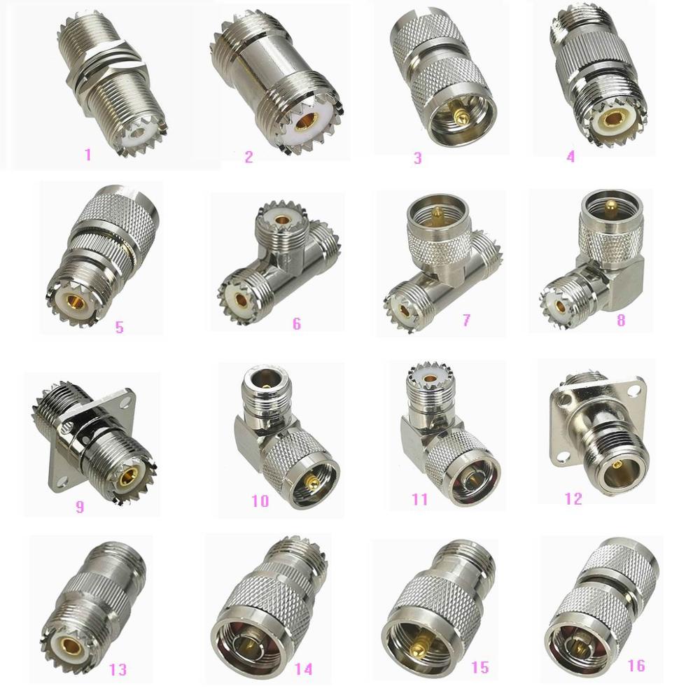 อะแดปเตอร์ปลั๊กแจ็คเชื่อมต่อ UHF PL259 SO239 เป็น UHF N ตัวผู้ ตัวเมีย มุมขวา หน้าแปลน และตัวเชื่อมต่อโคแอ็กเชียล RF T Type 1 ชิ้น