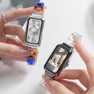 สายนาฬิกาข้อมือสมาร์ทวอทช์ แบบใส หลากสี พร้อมเคสป้องกันโลหะ สําหรับ Huawei Band 8 Band 7