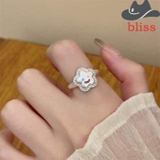 BLISS เครื่องประดับผู้หญิง แหวนเงิน Y2K เปิด หน้ายิ้ม ปรับได้ สไตล์เกาหลี ฮาราจูกุ เก๋ไก๋ เรโทร