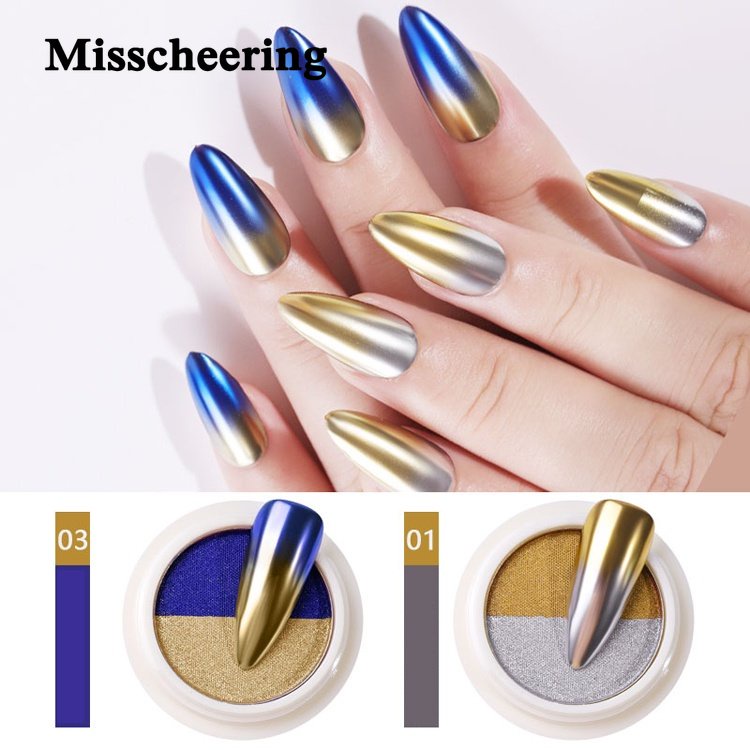 ใหม่ 1 กล่อง Dual สี Solid Magic Mirror เล็บผง Holographic เลเซอร์เล็บ Glitter สองสีผงไทเทเนียม Platter เล็บ Art
