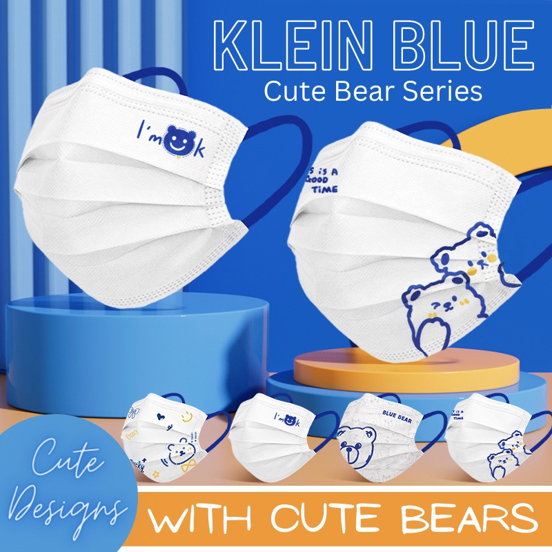 Klein Blue หน้ากากอนามัย แบบใช้แล้วทิ้ง ลายหมีน่ารัก 3 ชั้น สําหรับผู้ใหญ่