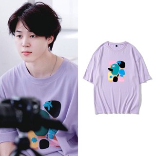 KPOP BTS JIMIN เดียวกันผ้าฝ้ายเสื้อยืด Plus ขนาดสีม่วงแขนสั้นผู้ชายและผู้หญิง 2022 ฤดูร้อนใหม่สไตล์เกาหลี ins นักเรียนหล