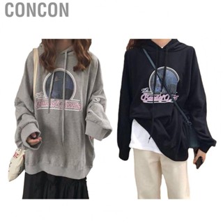 Concon Ladies Hoodie Drop Shoulder Drawstring Printed Long Sleeved Fashionable Casual Fit Hooded