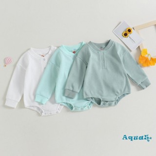 Aqq- ชุดจั๊มสูทรอมเปอร์ แขนยาว สีพื้น วาฟเฟิล ฤดูใบไม้ร่วง เสื้อผ้าเด็กวัยหัดเดิน บอดี้สูท