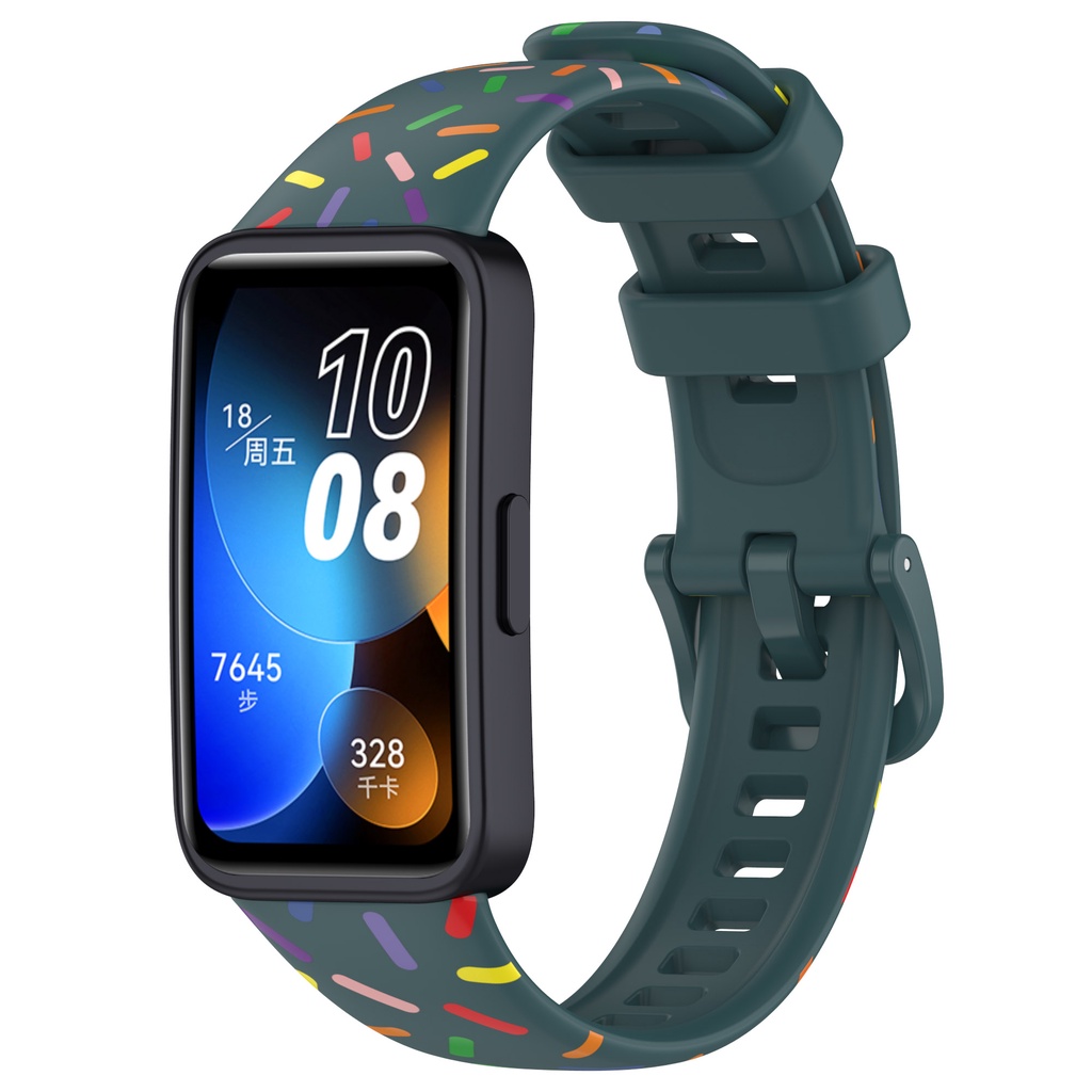 สําหรับ Huawei Band 7 / 8 / 9 เคสป้องกันหน้าจอกระจกนิรภัย / สายซิลิโคน พิมพ์ลาย สายรัดข้อมือสมาร์ทวอทช์