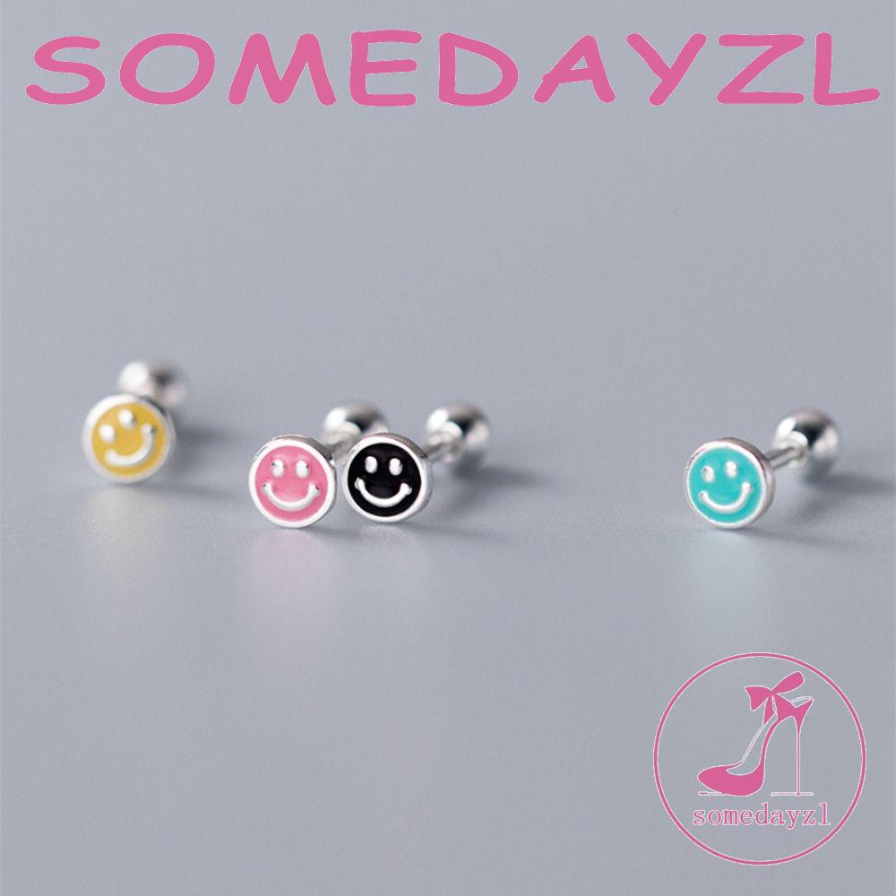 Somedayzl ต่างหูสตั๊ด ทรงกลม ลายหน้ายิ้ม ขนาดเล็ก สไตล์เกาหลี ปาร์ตี้ สําหรับผู้หญิง