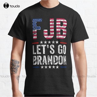 เสื้อยืด ผ้าฝ้าย พิมพ์ลายธงชาติ Fjb LetS Go Brandon Chant Us ขนาดใหญ่ สไตล์วินเทจ คลาสสิก สําหรับผู้ชาย