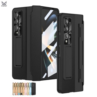 เคสโทรศัพท์มือถือหนัง พร้อมกระจกนิรภัย สีดํา สําหรับ Samsung Galaxy Z Fold 4 3 5G Z Fold4 Fold3