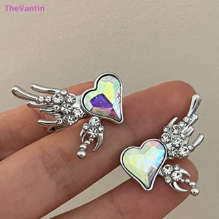 Thevantin ต่างหูแฟชั่น โลหะผสม รูปปีกหัวใจ ประดับคริสตัล พลอยเทียม หลากสี เครื่องประดับ สําหรับผู้หญิง