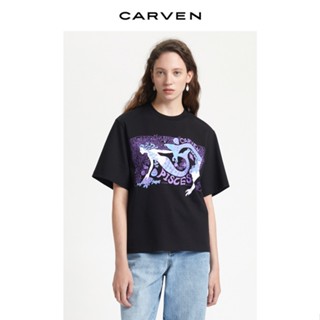 Carven เสื้อยืดคอกลม แขนสั้น ผ้าฝ้าย พิมพ์ลายการ์ตูน Pisces แฟชั่นฤดูใบไม้ผลิ ฤดูร้อน สําหรับผู้หญิง