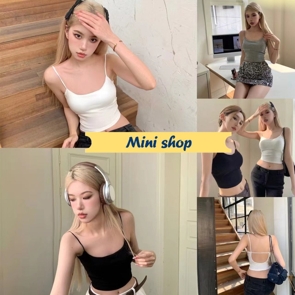 Mini shop🌸พร้อมส่ง🌸 (FY2865) เสื้อสายเดี่ยว มีฟองน้ำเว้าด้านหลัง  ยืดกำลังดี 2สี