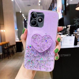 พร้อมส่ง เคสโทรศัพท์มือถือนิ่ม ป้องกัน ปิดด้านหลัง ลายกลิตเตอร์ดาว สีชมพู พร้อมขาตั้ง สําหรับ Realme C53 NFC เคส Phone Case