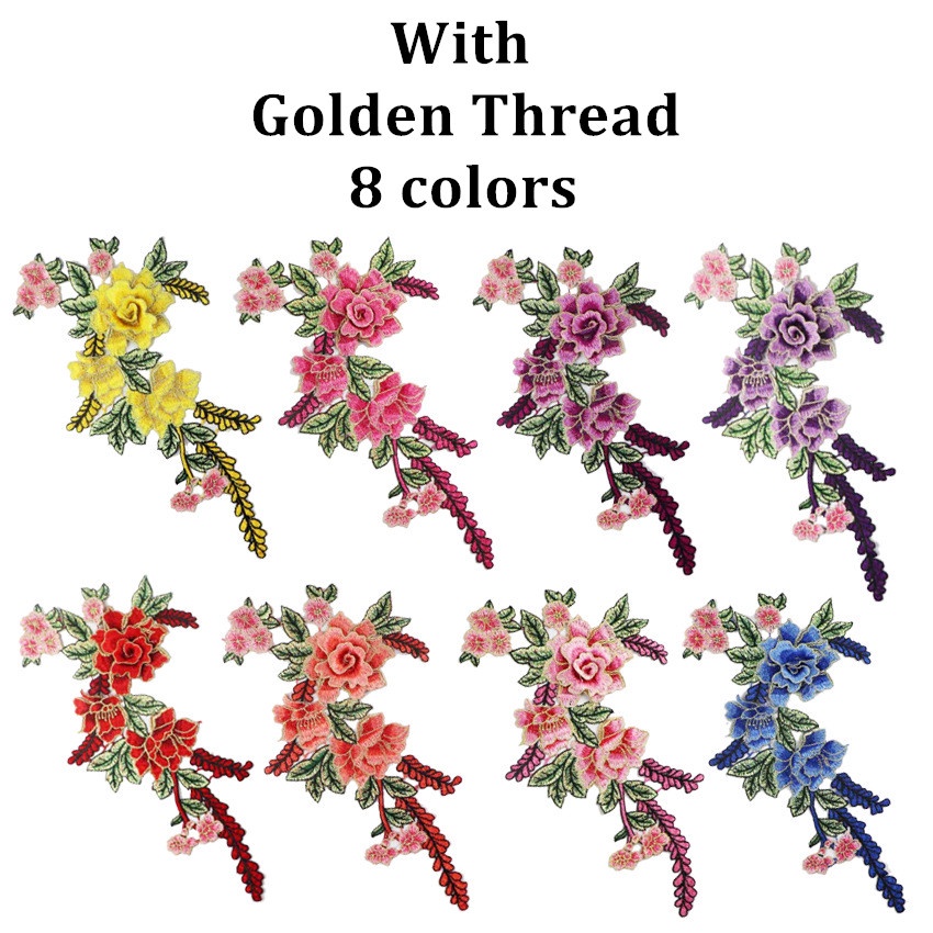 1 PcEthnic ดอกไม้เย็บปักถักร้อย Patch ด้ายสีทองพู่ชุด DIY เย็บเสื้อผ้าผ้าหัตถกรรมเครื่องแต่งกาย Applique อุปกรณ์เสริม SX