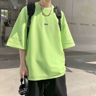 เสื้อยืดแขนสั้น แขน 7 ส่วน ปักลายอะโวคาโด สีเขียว 320 กรัม แฟชั่นฤดูร้อน สไตล์อเมริกัน สําหรับผู้ชาย