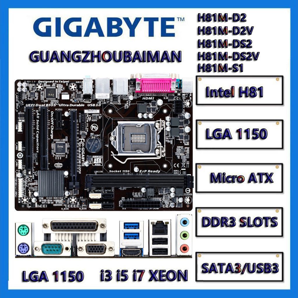 Gigabyte H81 1150 GA-H81M-S1/DS2/Ds2v/D2 // D2v/D3v ชุดจอแสดงผลมินิเมนบอร์ด