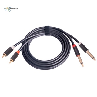 สายเคเบิลเสียงสเตอริโอ 2X6.35 มม. เป็น 2RCA ชุบทอง 2X 6.35 มม. 1/4 นิ้ว ตัวผู้ 6.35 มม. เป็น 2 RCA ตัวผู้ 1 ชิ้น